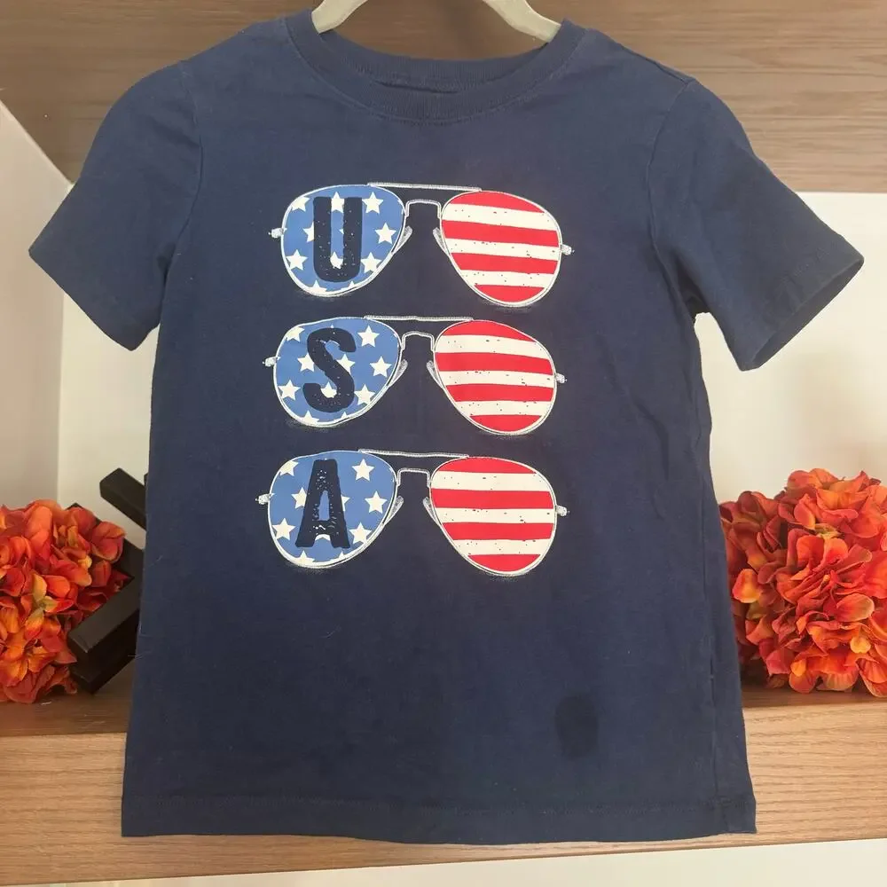 Boys Tee/Button Down Top Bundle: Plaid, Surfing, Patriotic